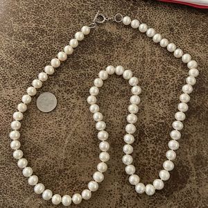 Large REAL pearls necklace 32 inches long, nice for church, wedding on silver